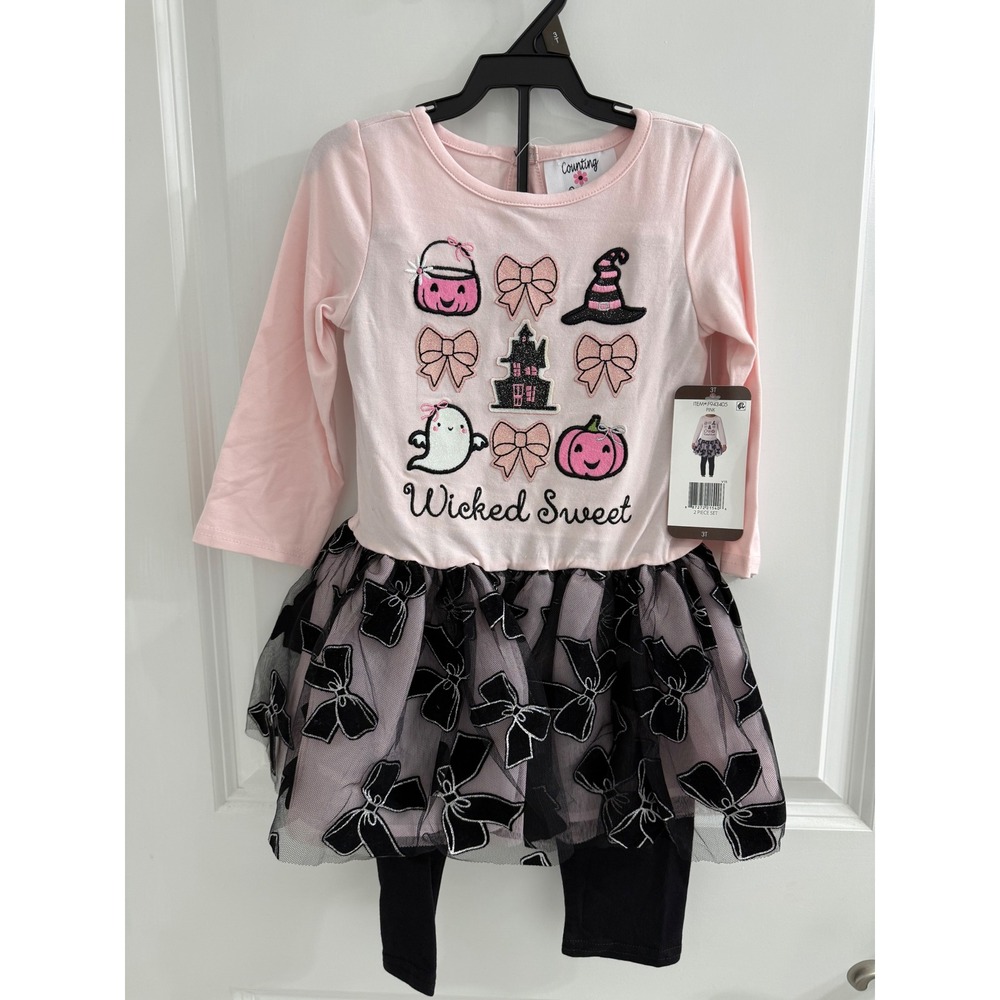 Counting Daisies Girls 3T Halloween Wicked Sweet Tutu Dress and Leggings Set